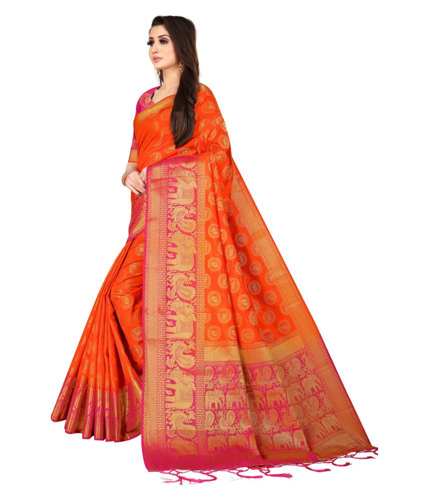 Kalakruti Fashion Orange Silk Saree - Buy Kalakruti Fashion Orange Silk ...