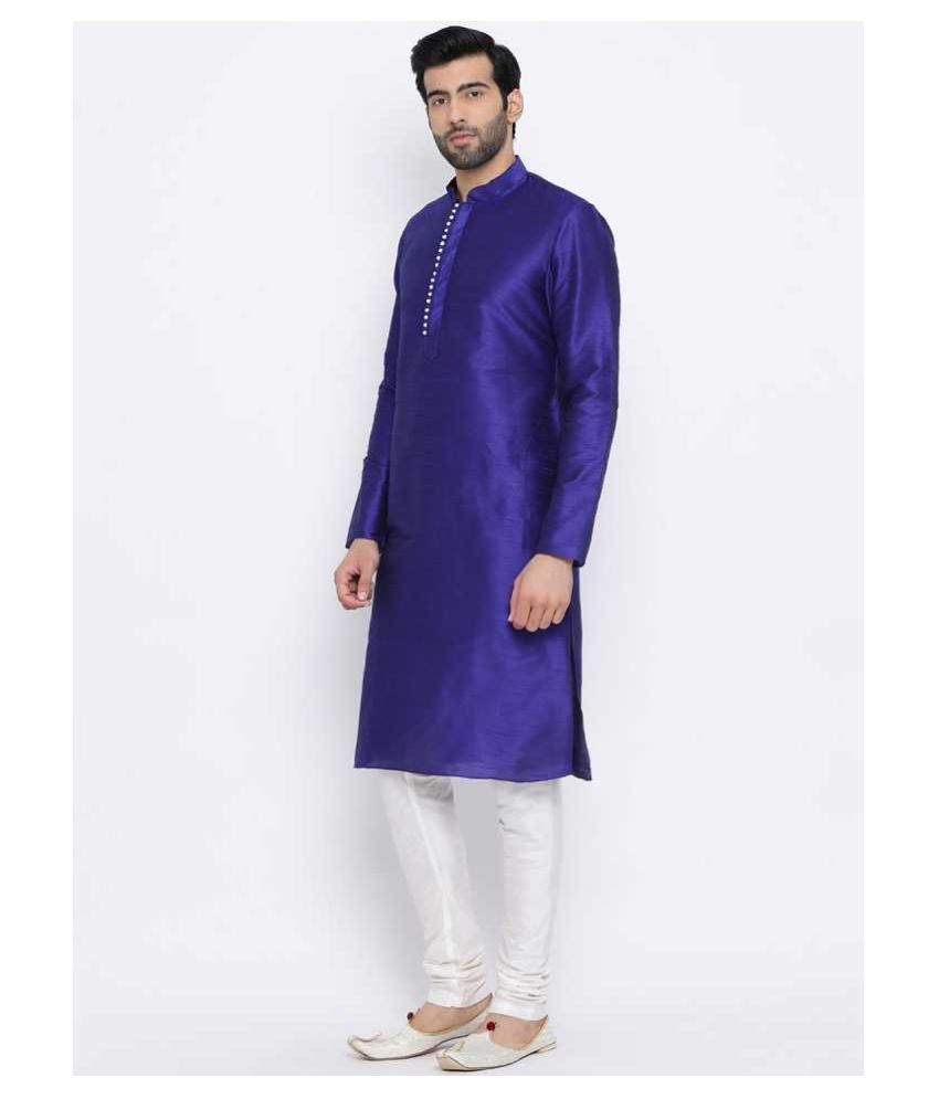 LOGASS Blue Silk Blend Kurta Pyjama Set 