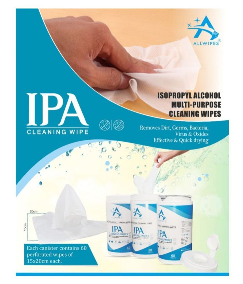 Allwipes Multipurpose Cleaning IPA Wipes, Removes Virus, Germs, Bacteria & oxides Effective and