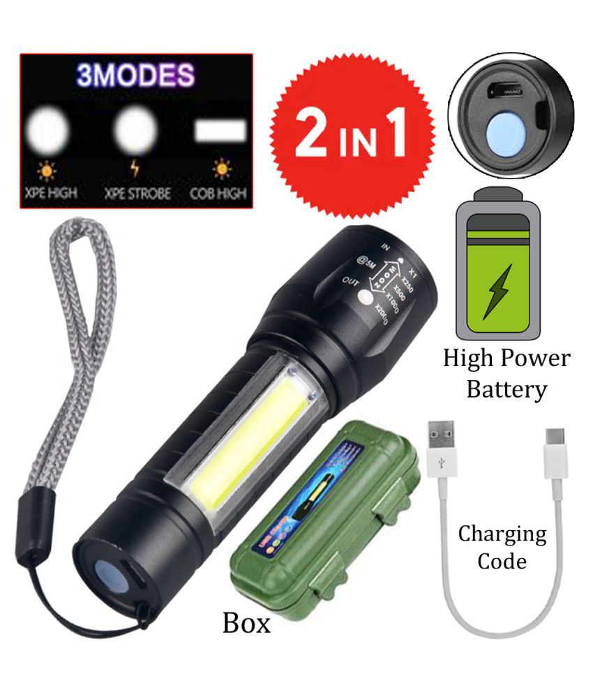 SM 2 in 1 Rechargeable Battery 400 Meter Waterproof Light Led Flashlight Torch - 7W Rechargeable Flashlight Torch (Pack of 1)