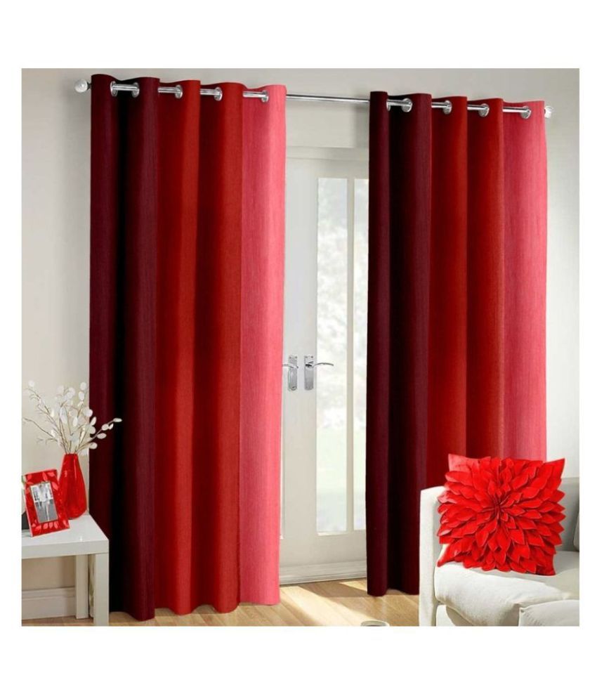     			Homefab India Floral Blackout Eyelet Long Door Curtain 9ft (Pack of 2) - Maroon