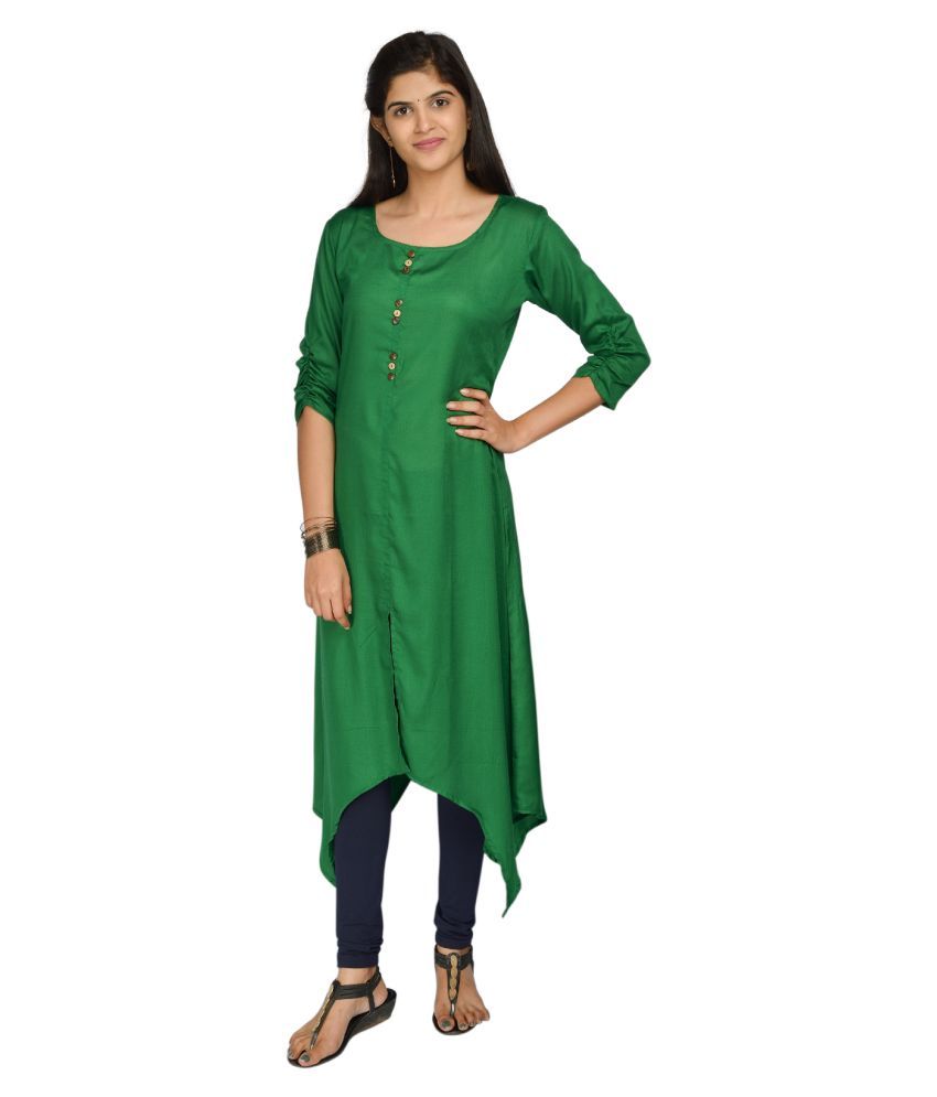     			NOWT Green Crepe Asymmetrical Kurti