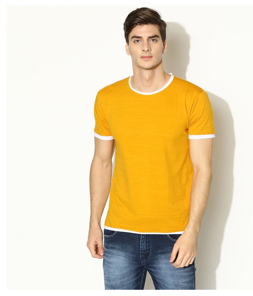 V2 Cotton Viscose Yellow Solids T-Shirt - Buy V2 Cotton Viscose Yellow ...