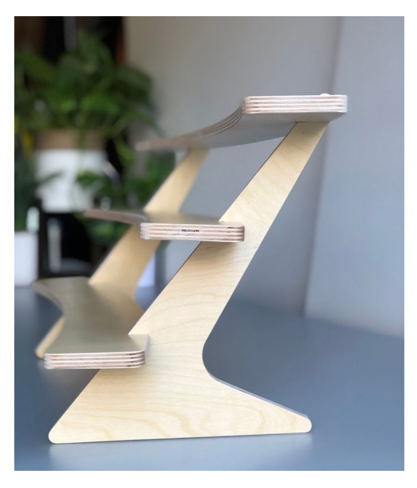 AmericanElm Multipurpose Curved 3 Tiered Storage Shelf, Wooden Racks