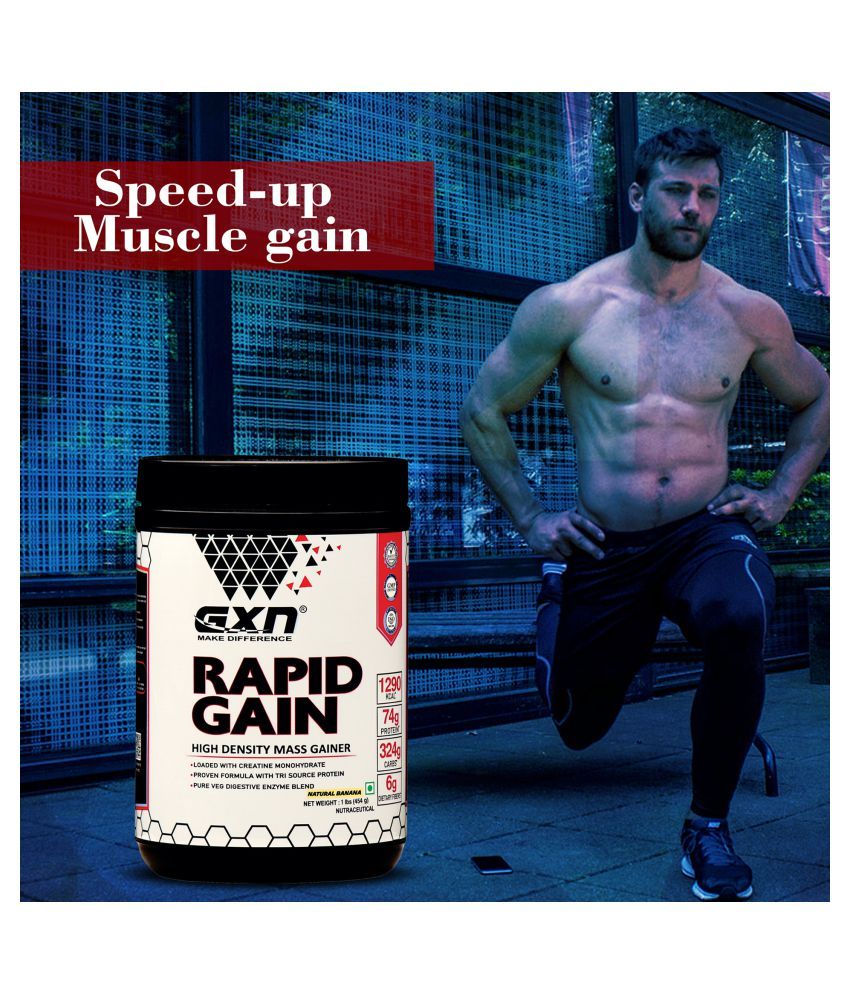 GXN Rapid Gain Mass Gainer Supplement Natural Banana 454 gm Weight