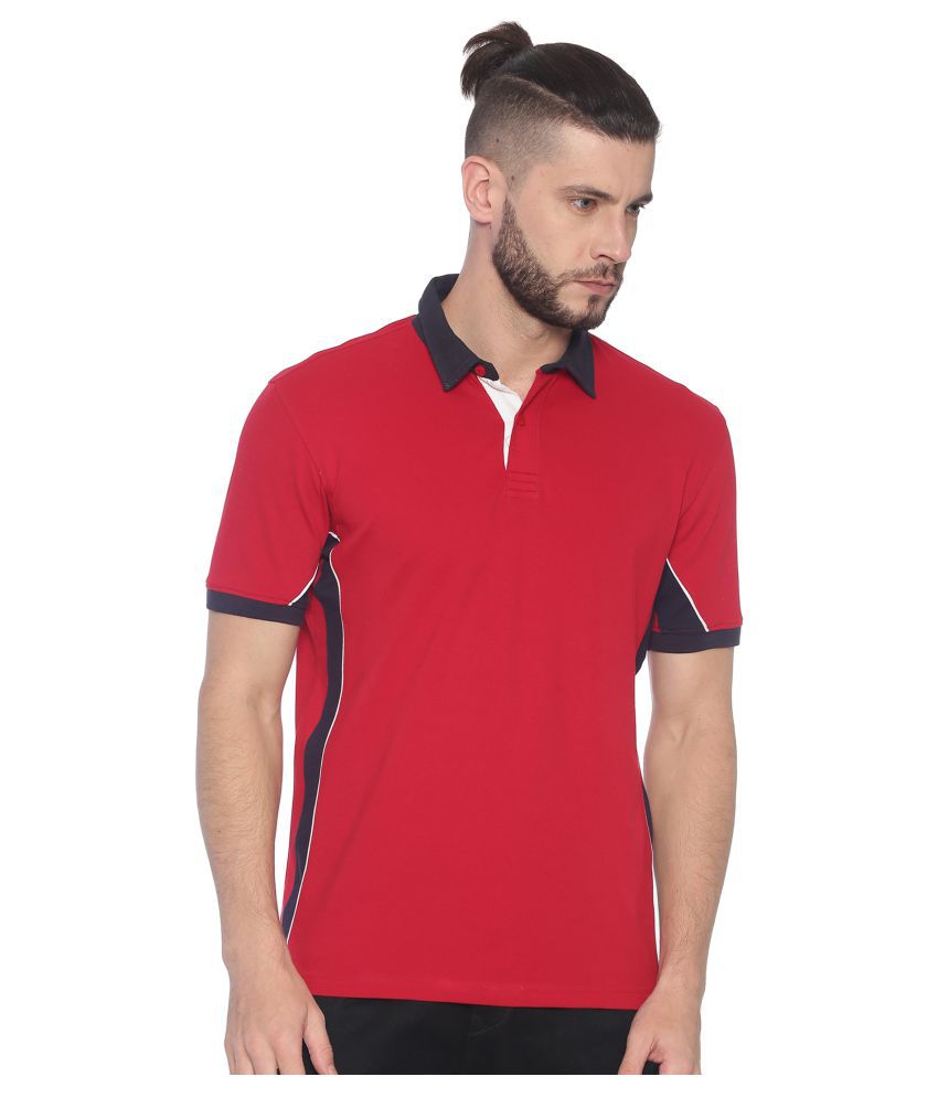     			Y & I Red Color Block Polo T Shirt