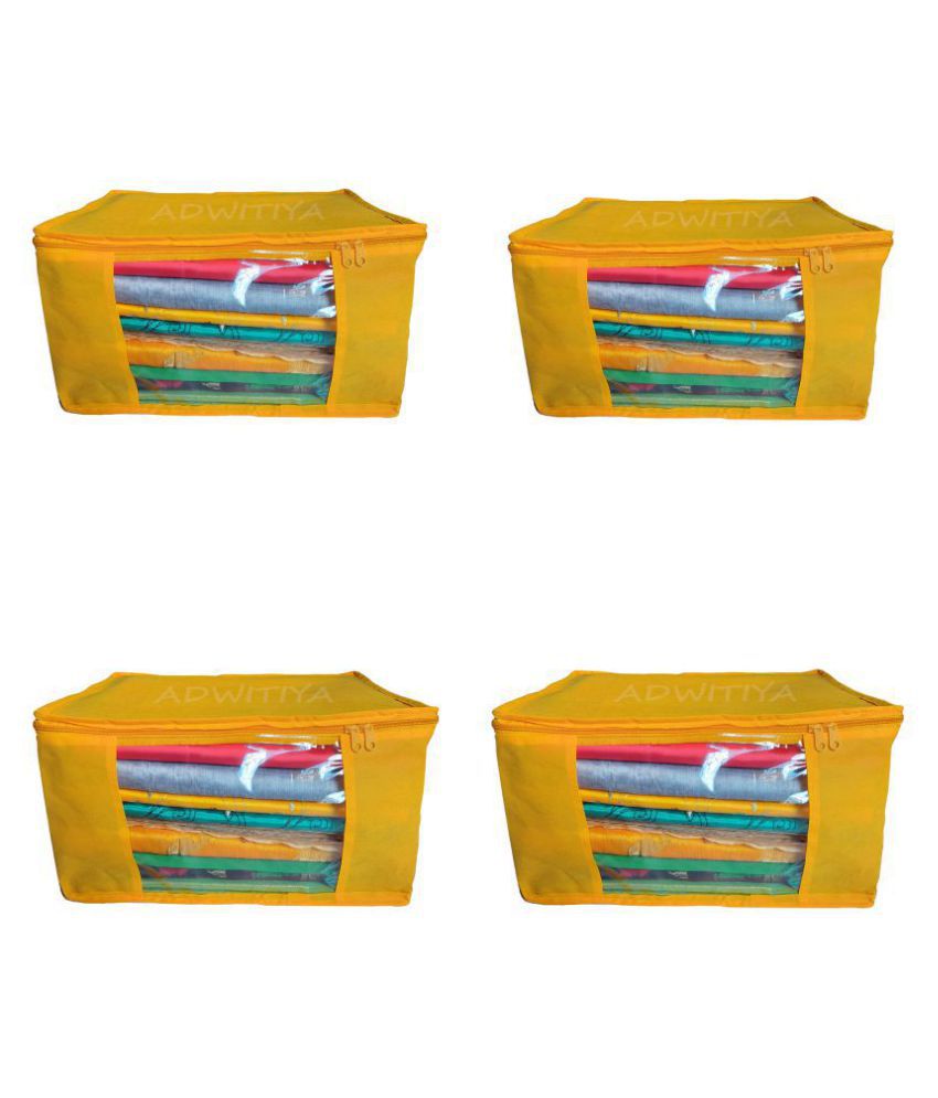     			ADWITIYA - Set of 4 - Plain Large Nonwoven Saree / Salwar Suit / Shirt / Jeans / Bedsheet / Garment / Cloth Storage Organizer Cover Case - Yellow