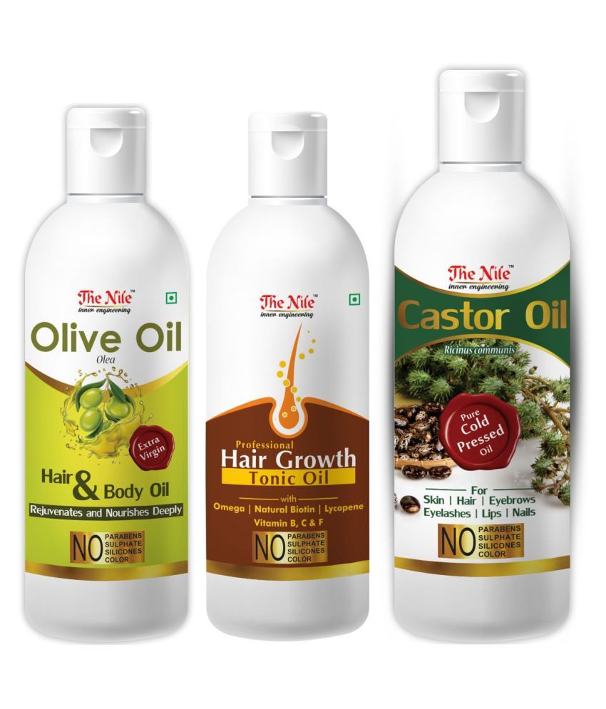     			The Nile Castor Oil 150 ML +  Hair Tonic 100 ML + Olive Oil 100 ML 350 mL Pack of 3