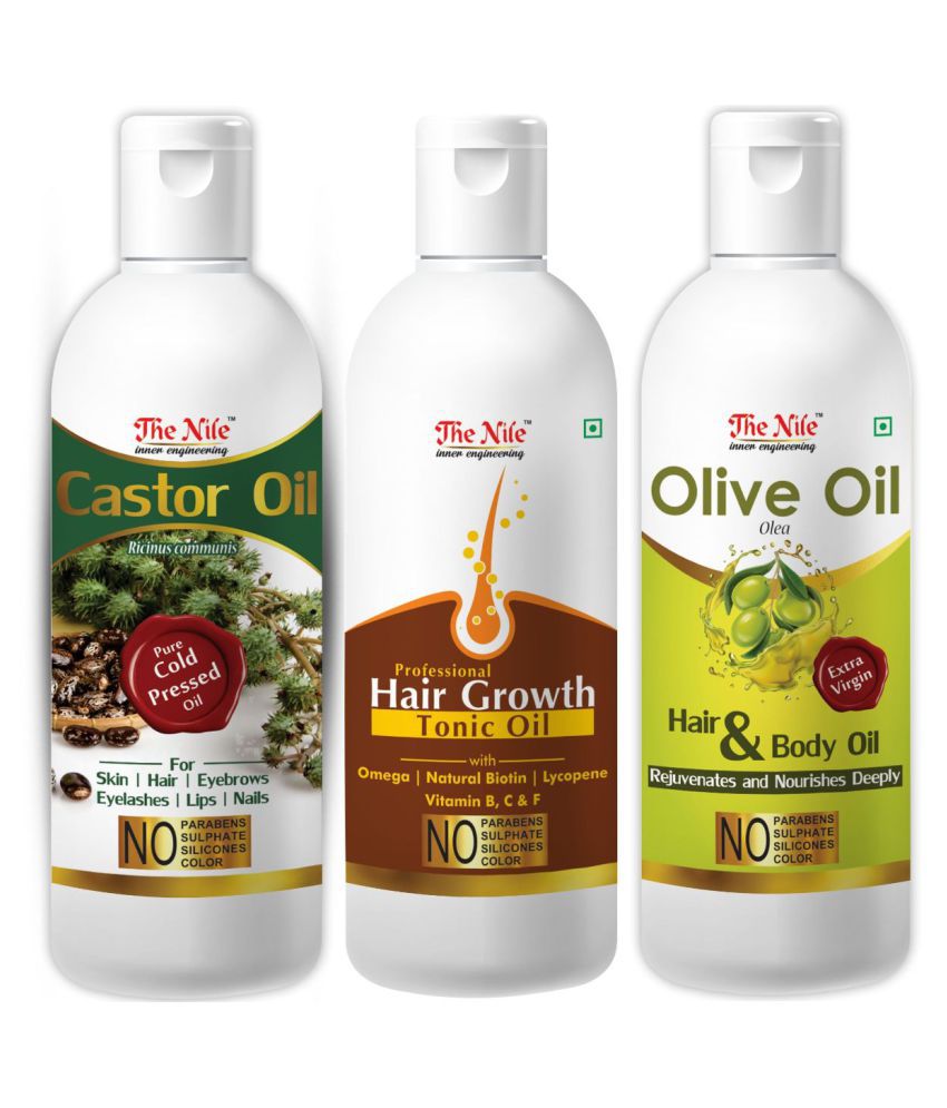     			The Nile Castor Oil + Hair Growth Tonic + Olive Oil (100 ML X 3) 300 mL Pack of 3