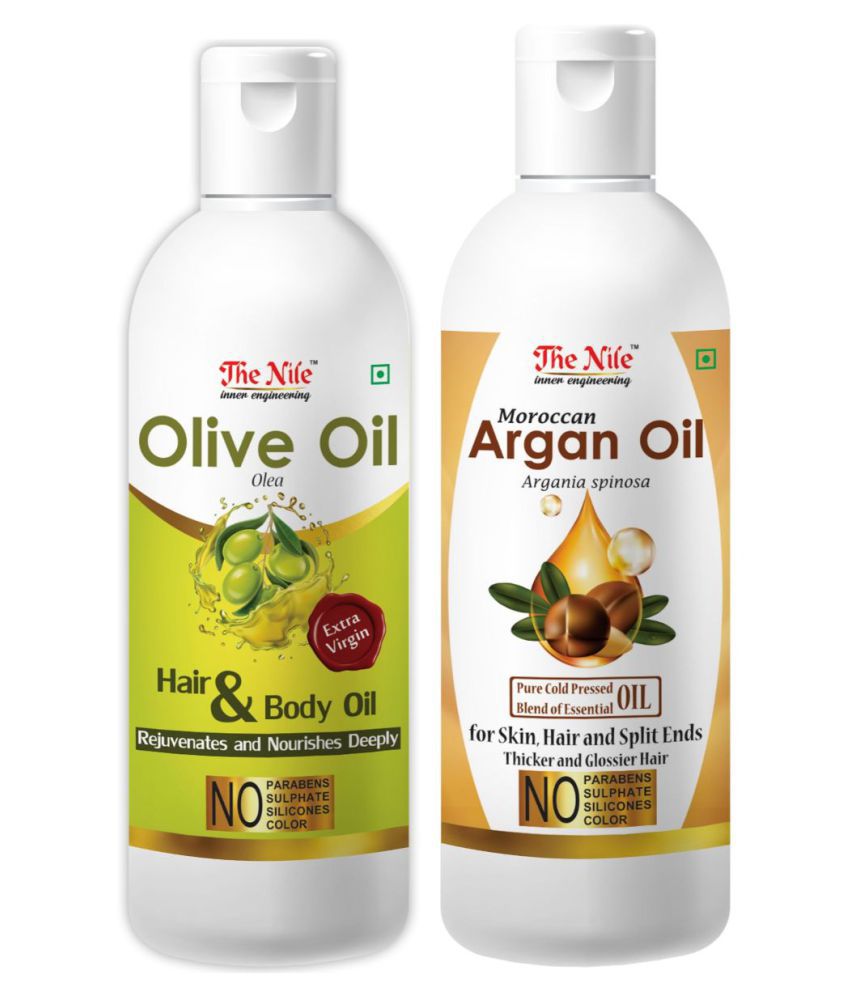     			The Nile Olive Oil 100 ML + Moroccan Argan 150 ML  Hair & Skin Care 350 mL Pack of 2