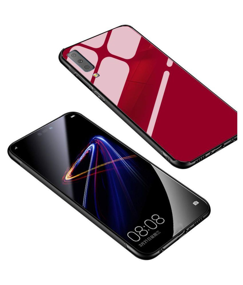 Samsung Galaxy A50 Glass Cover Gemesha Red TPU Bumper Back Case