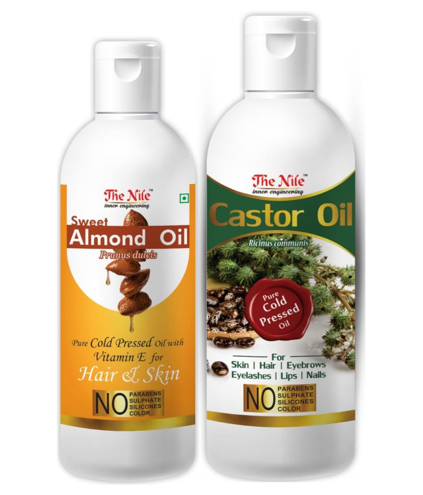     			The Nile Sweet Almond 100 ML + Castor Oil 200 ML  Hair Oil 300 mL Pack of 2