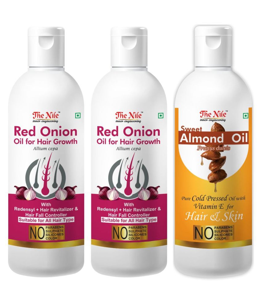    			The Nile Red Onion Oil 100 ML X 2 + Sweet Almond Oil 100 Ml 300 mL Pack of 3