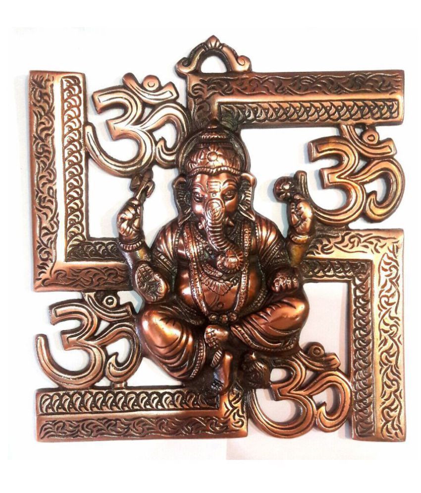 Wall Hanging of Lord Ganesha on Swastik with Om Showpiece (9 Inch