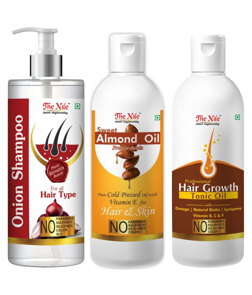     			The Nile Red Onion Shampoo 200 ML + Sweet Almond 100 ML + Hair Tonic 100 ML  Shampoo 400 mL Pack of 3