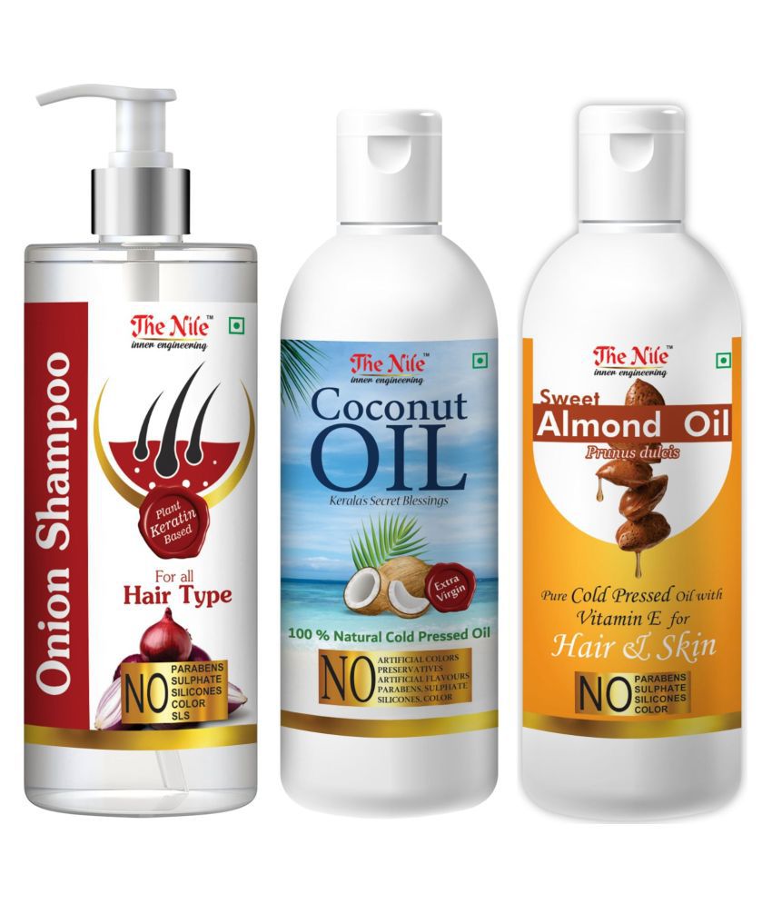     			The Nile Red Onion Shampoo 200 ML + Coconut 100 ML + Sweet Almond 100 ML  Shampoo 400 mL Pack of 3