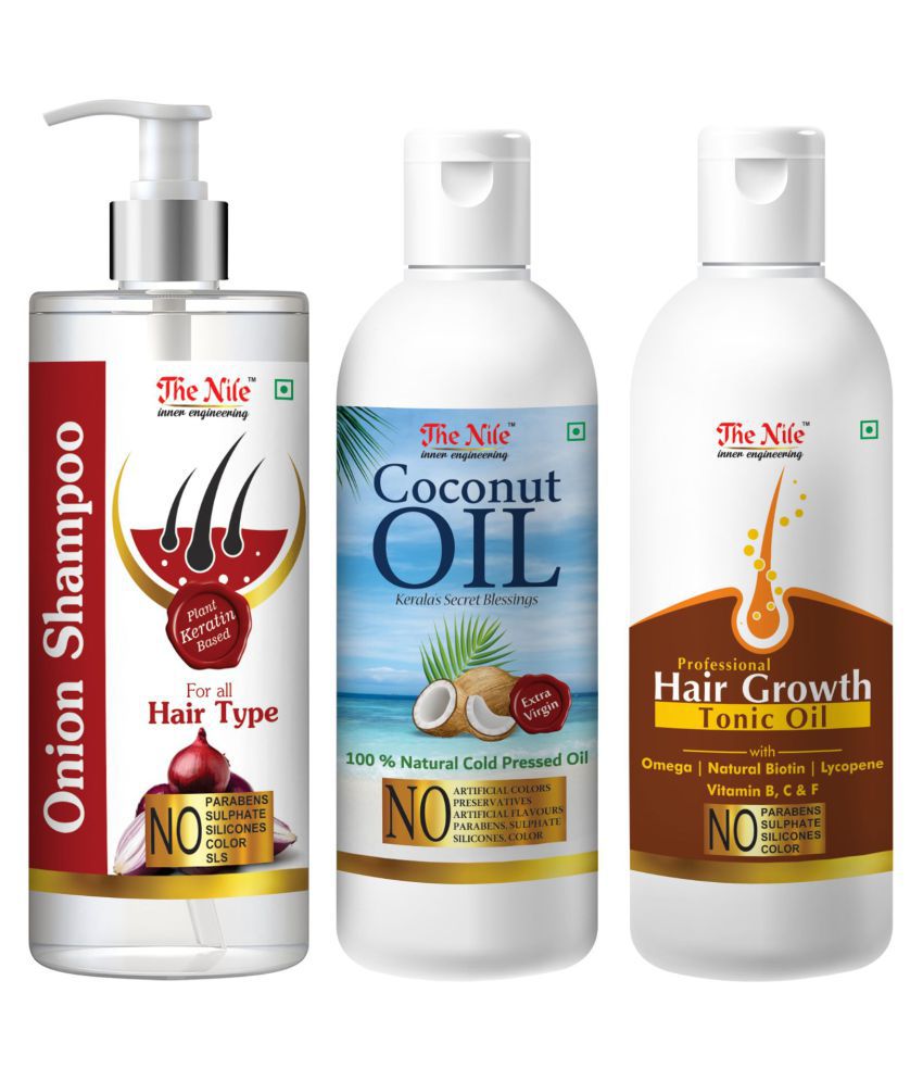     			The Nile Red Onion Shampoo 200 ML + Coconut 100 ML + Hair Growth Tonic 100 ML  Shampoo 400 mL Pack of 3