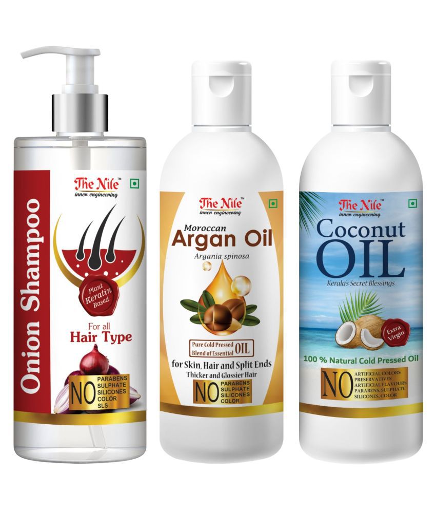     			The Nile Red Onion Shampoo 200 ML + Argan Argan Oil 100 ML + Coconut Oil 100 ML  Shampoo 400 mL Pack of 3
