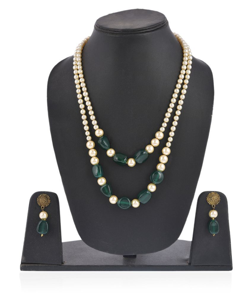     			gilher Pearls Green Contemporary Contemporary/Fashion 14 kt Gold Plated Necklace