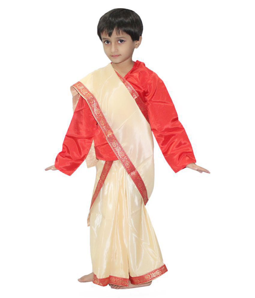     			Kaku Fancy Dresses Indian Traditional Cream Color Saree Costume for Kids - 5-6 Years, For Girls