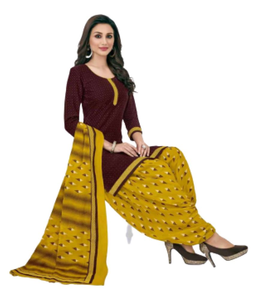     			shree jeenmata collection - Brown Straight Cotton Women's Stitched Salwar Suit ( Pack of 1 )