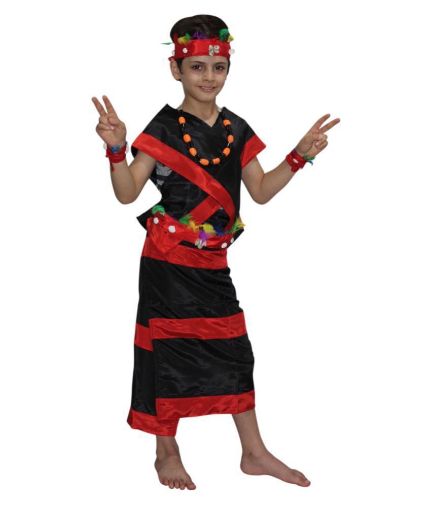     			Kaku Fancy Dresses Tribal Dance Costume for Kids -Red & Black, 5-6 Years, For Boys