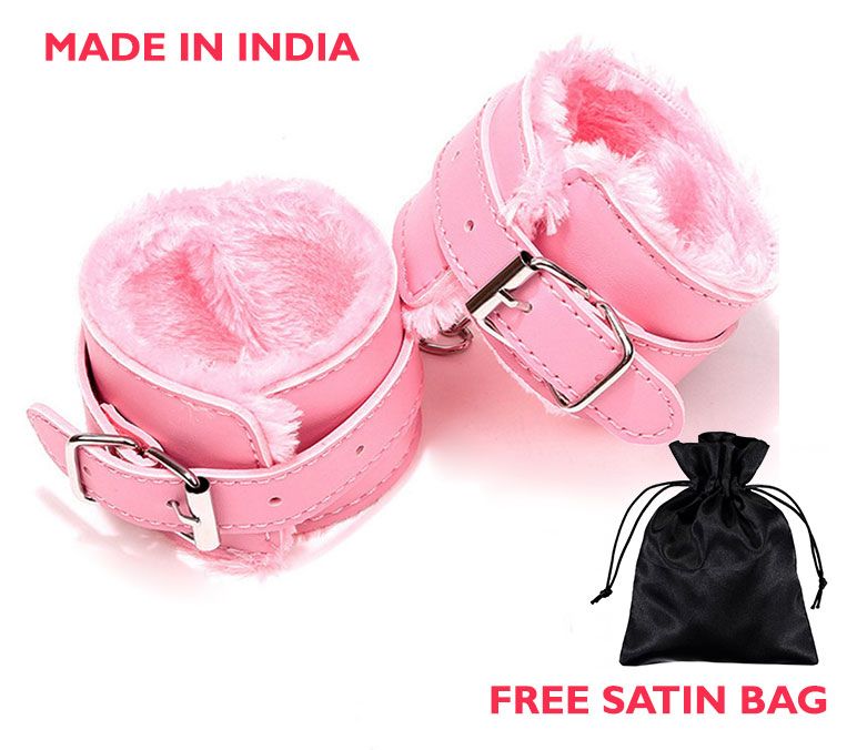     			Kamuk Life Pink Leather BDSM Bondage Kit for Adult party fun, honeymoon couples, SM Domination, sexy fun Adult gifting includes 1 Set of Handcuff with Chrome plated chain, sexy products