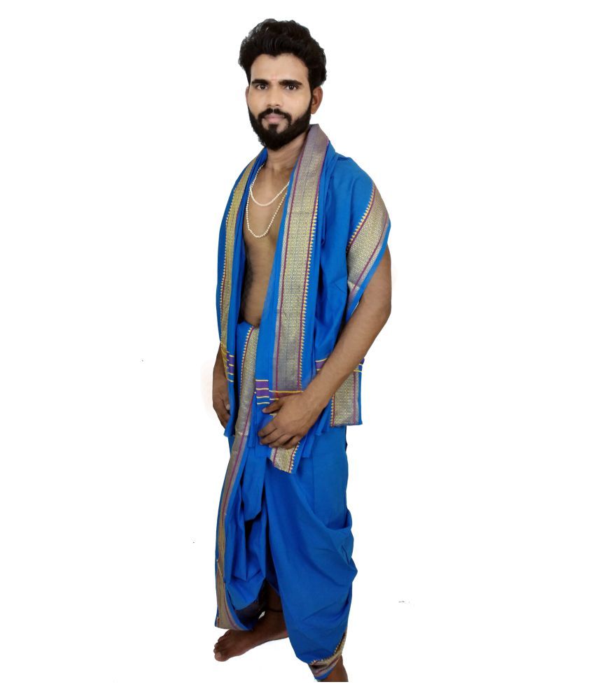 blue shirt and dhoti