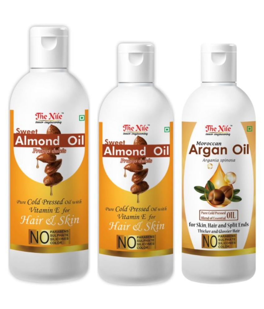     			The Nile Almond Oil 200 Ml + 100 Ml (300 ML) + Argan Oil 100 Ml 400 mL Pack of 3