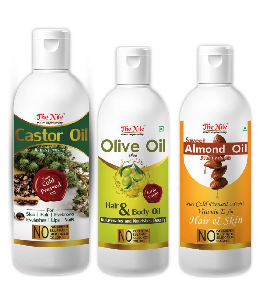     			The Nile Castor Oil 200 ML + Olive Oil 100 ML + Almond Oil 100 Ml 400 mL Pack of 3