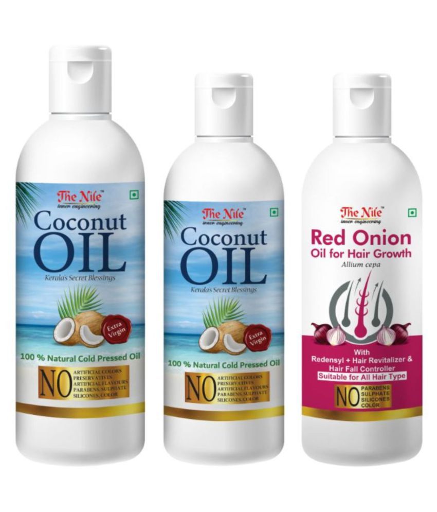     			The Nile Coconut Oil 200 Ml + 100 Ml 300 ML) + Red Onion Oil 100 ML 400 mL Pack of 3