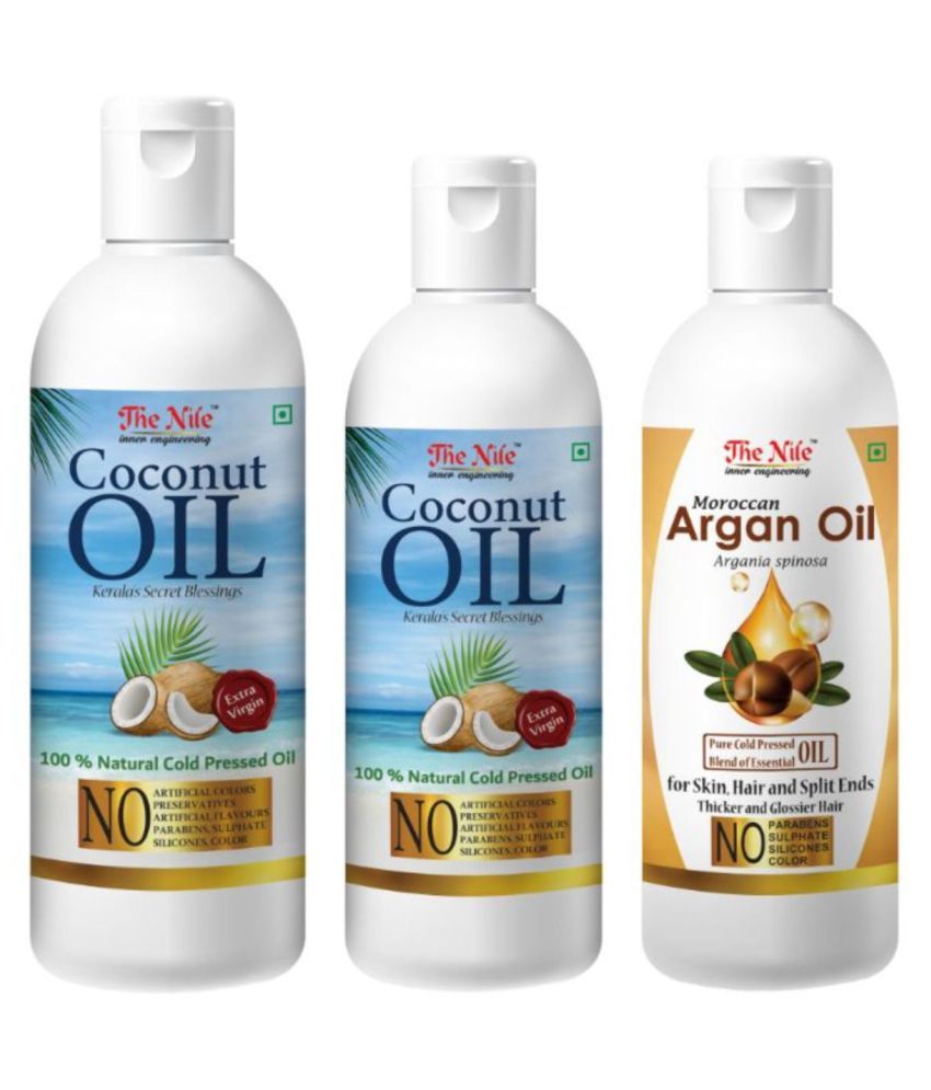     			The Nile Coconut Oil 200 Ml + 100 ML(300 ML) + Argan Oil 100 ML 400 mL Pack of 3