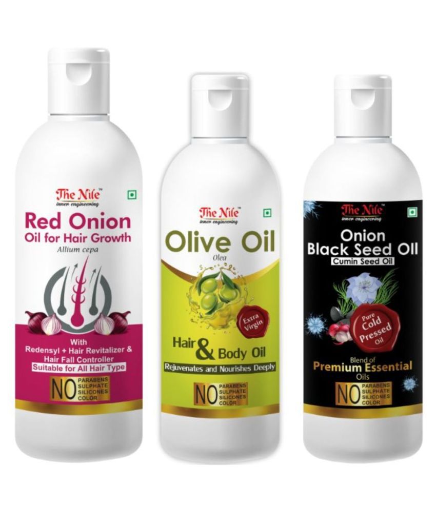     			The Nile Red Onion 200 Ml + Onion Blackseed 100 ML +Olive Oil 100 Ml 400 mL Pack of 3