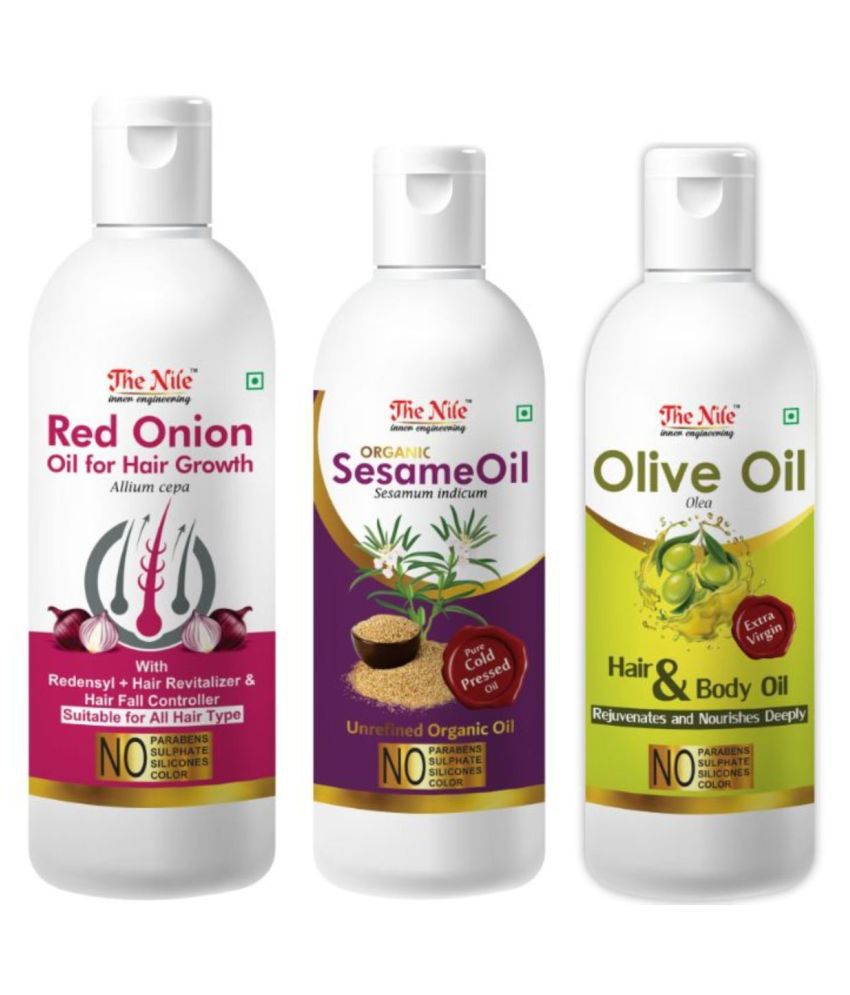     			The Nile Red Onion 200 Ml + Sesame Oil 100 Ml + Olive Oil 100 ML 400 mL Pack of 3