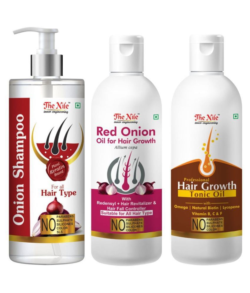     			The Nile Red Onion Shampoo 200 ML + Red Onion Oil 100 ML + Hair Growth Tonic 100 ML  Shampoo 400 mL Pack of 3