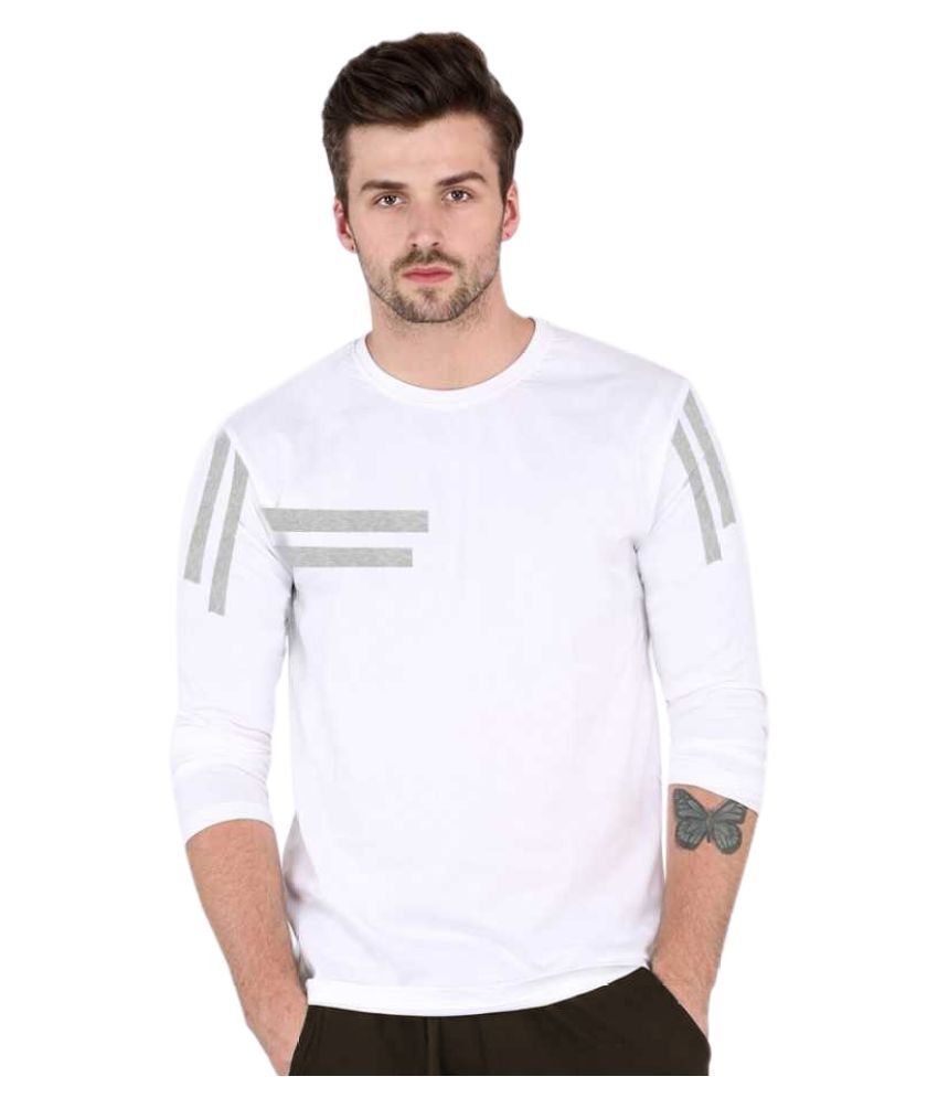 mufali Cotton Blend White Self Design T-Shirt - Buy mufali Cotton Blend ...