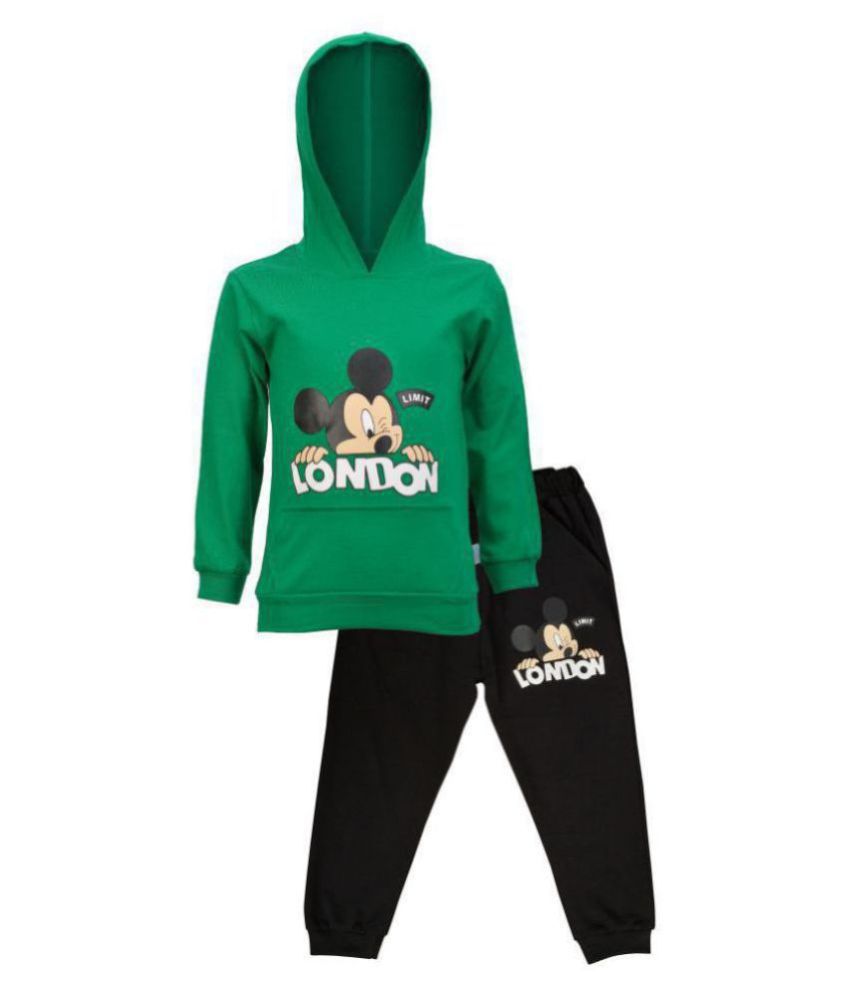     			CATCUB Kids Hooded Mickey Mouse Combo Top & Pant Set (Green)