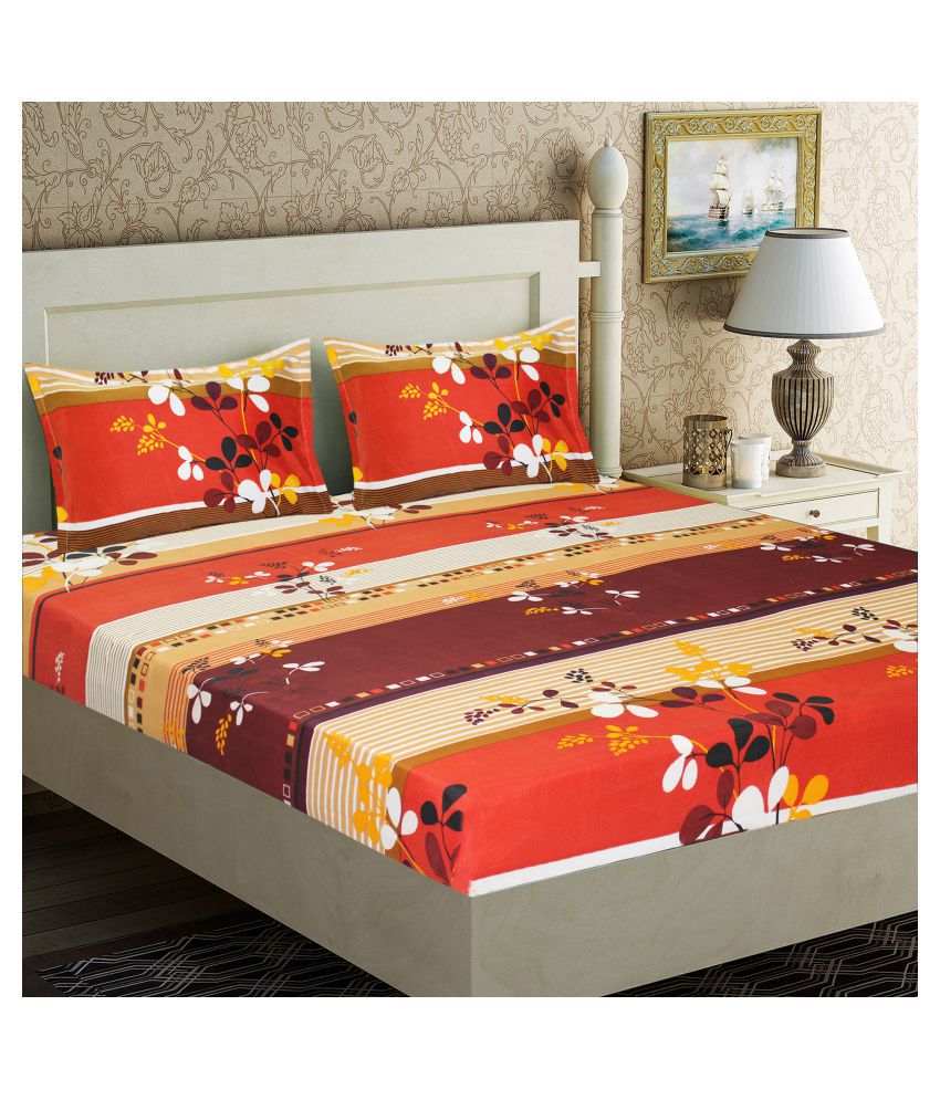     			Home Candy Microfiber Floral Double Bedsheet with 2 Pillow Covers- Red