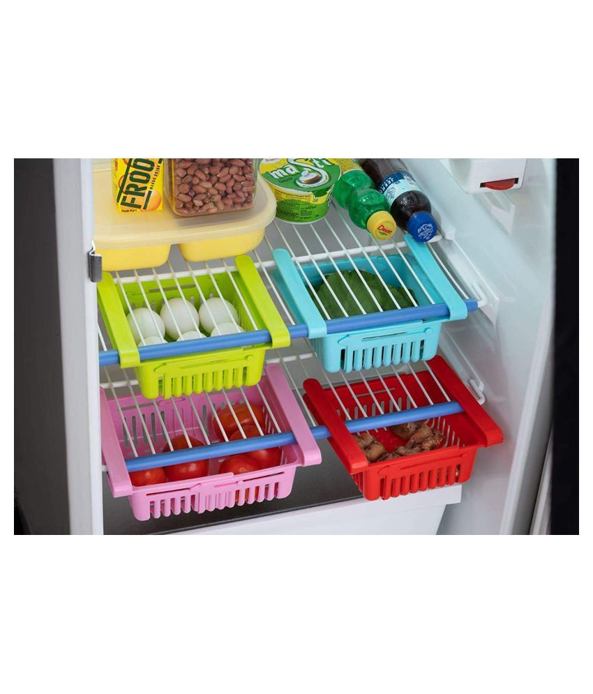 KeyDus Fridge Storage Basket Expandable Adjustable Storage Refrigerator