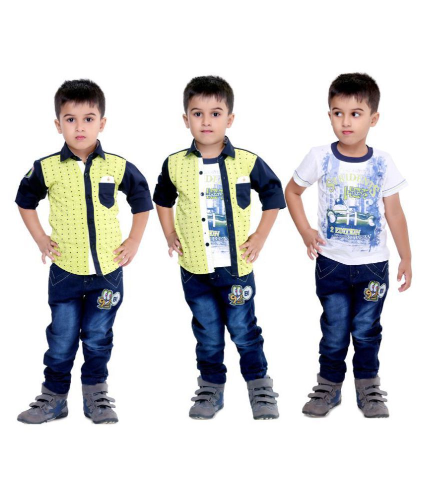 Bad Boys Multicolour Cotton Blend Shirt And Jeans Set With T-Shirt ...