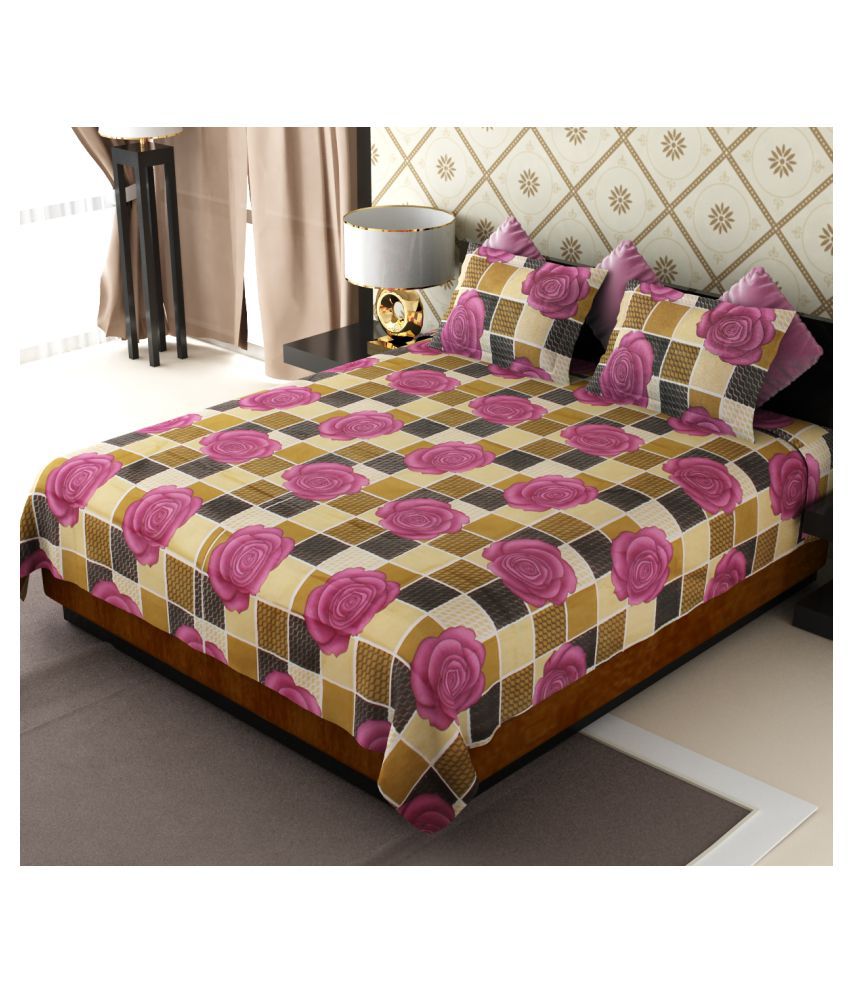    			HOMETALES Poly Cotton Double Bedsheet with 2 Pillow Covers ( 230 cm x 220 cm )