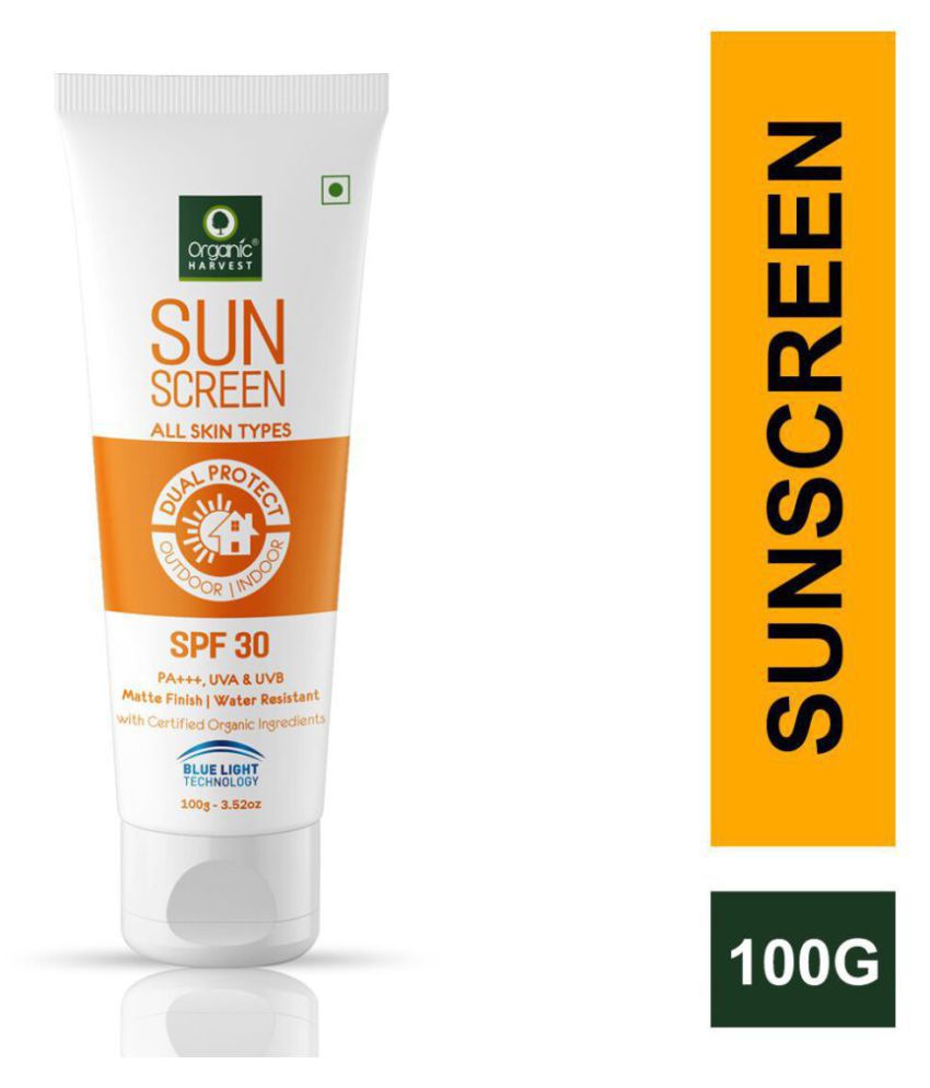 Organic Harvest Sunscreen SPF 30 All Skin with Blue Light Technology, Protects From Harmful UVA & UVB Rays, PA+++, Hydrates & Nourished Skin - 100gm