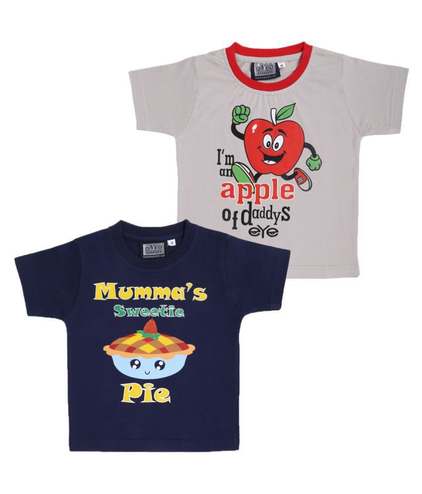 NEO GARMENTS Kid's Boys & Girls Cotton T-shirt Combo/MUMMA'S SWEETIE PIE (NAVY BLUE) & APPLE OF DADDY'S EYE (CEMENT)/PACK OF 2/(1 Years to 7 Years)/