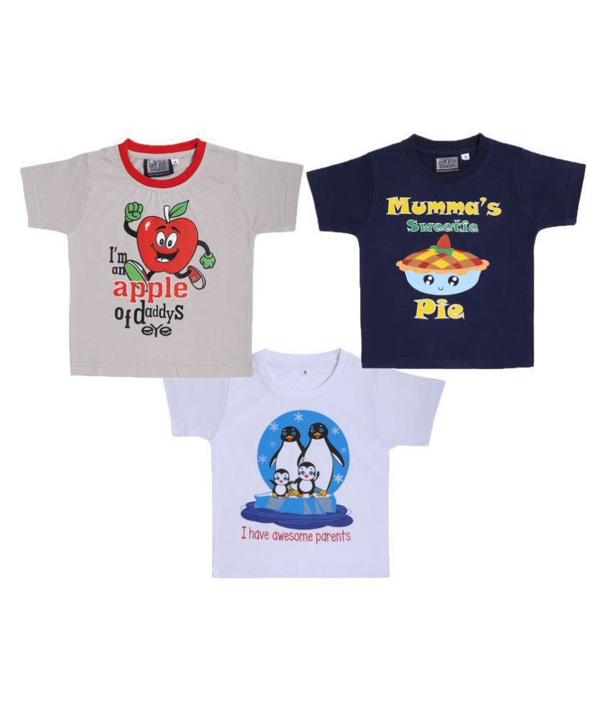 NEO GARMENTS Kid's Boys & Girls Cotton T-shirt Combo|MUMMA'S SWEETIE PIE (NAVY BLUE), APPLE OF DADDY'S EYE (CEMENT) & AWESOME PARENTS (WHITE)|PACK OF 3|(1 Years to 7 Years)|