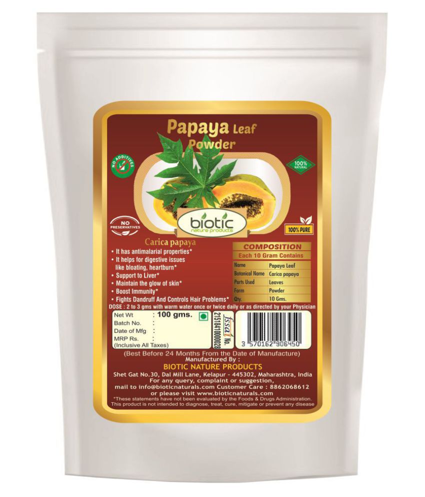     			Biotic Papaya Leaf Powder (Carica papaya) Papaya Powder 100 gm