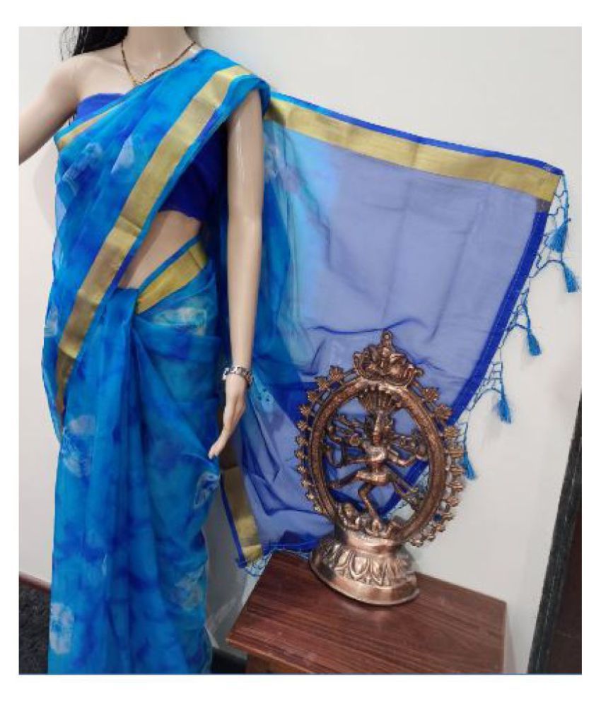 powder blue bead embroidered organza saree