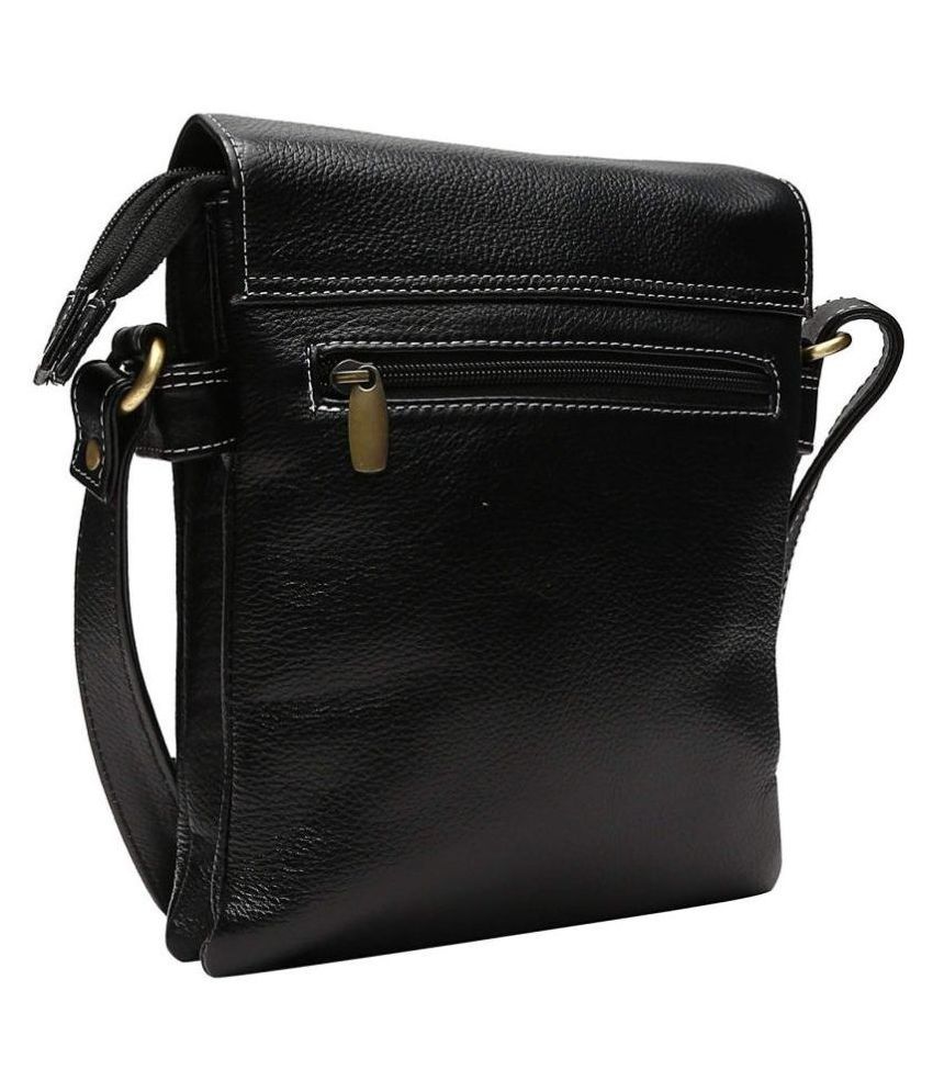 RICH BAG Black Pure Leather Sling Bag - Buy RICH BAG Black Pure Leather ...