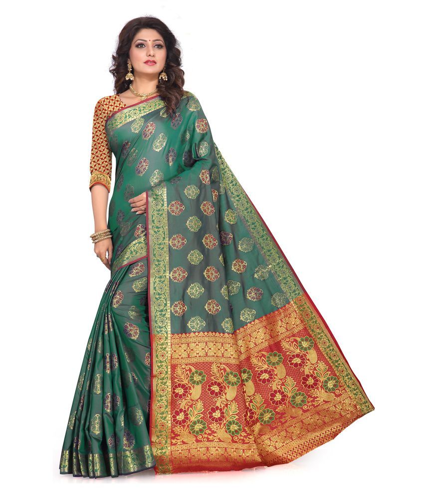 Silk House Green Banarasi Silk Saree - Buy Silk House Green Banarasi ...