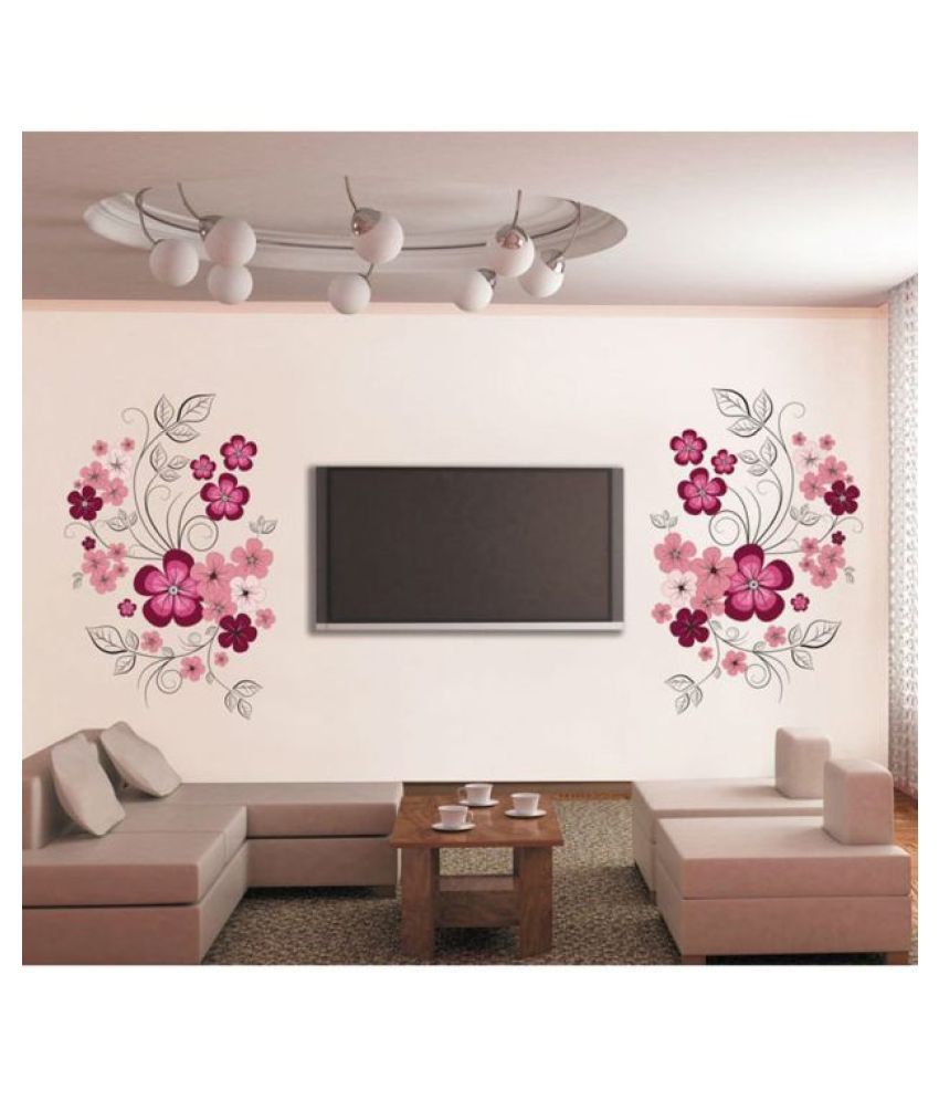    			HOMETALES Pink Flowers with Black Vine Wall Sticker ( 90 x 150 cms )
