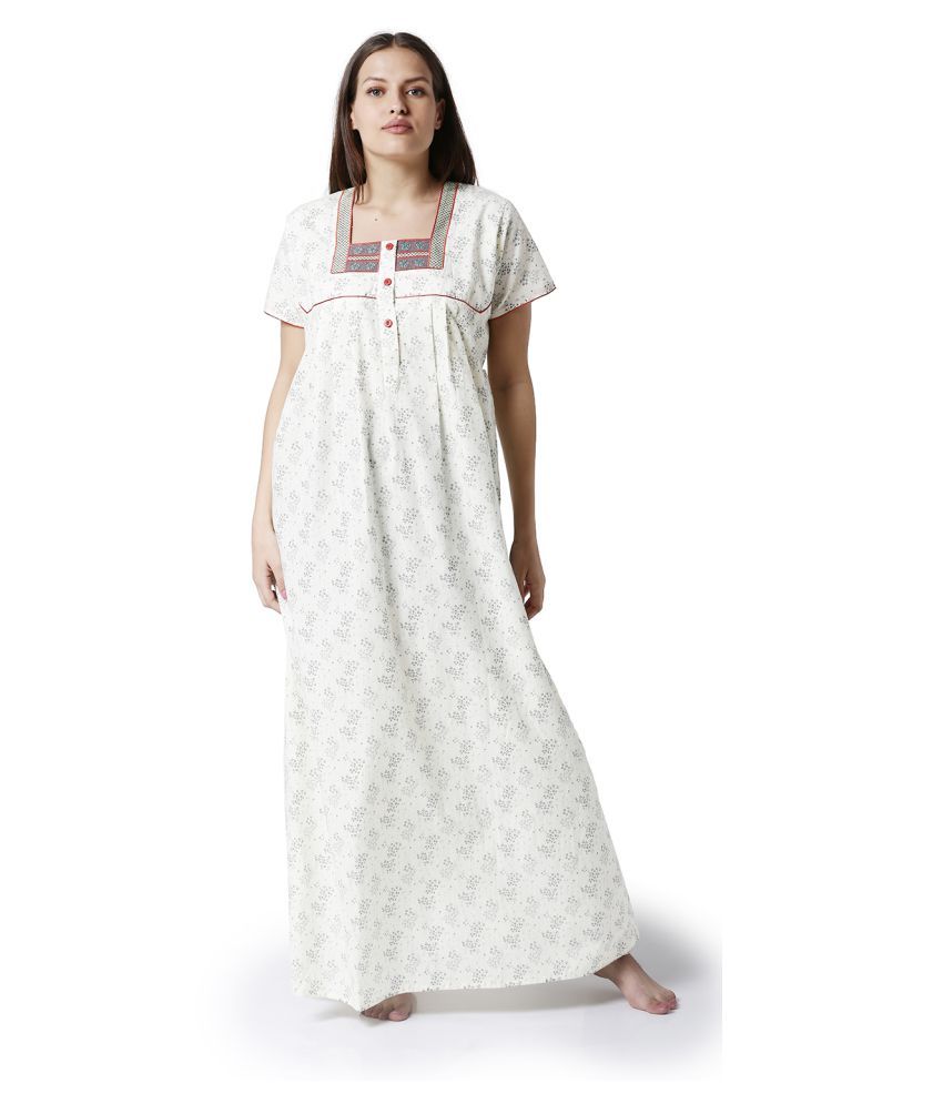 Buy Charak Poly Cotton Nighty & Night Gowns White Online at Best